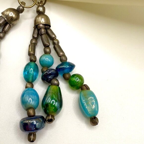 Vintage 70s Glass Bead Silver-Tone Dangle Hook Earrings - Picture 4 of 7